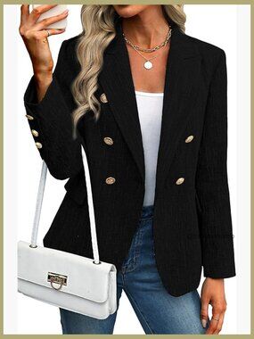 Tweed Blazer Double-Breasted Business Casual Jacket Polyester